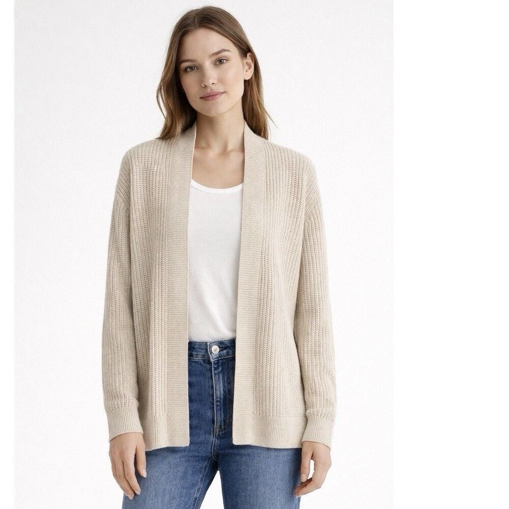 Club Monaco Beige Open Front 100% Cotton Cardigan Sweater Size Xs